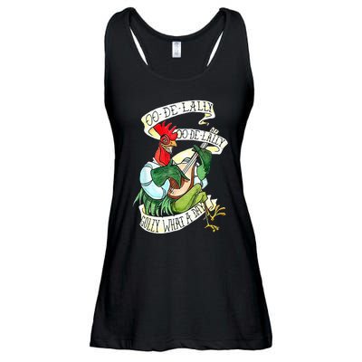 OO DE LALLY GOLLY What A Day Rooster Playing Guitar Ladies Essential Flowy Tank