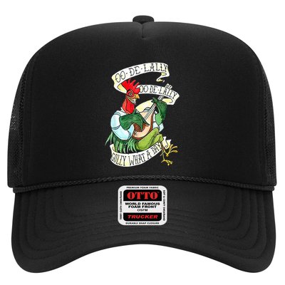 OO DE LALLY GOLLY What A Day Rooster Playing Guitar Trucker Hat