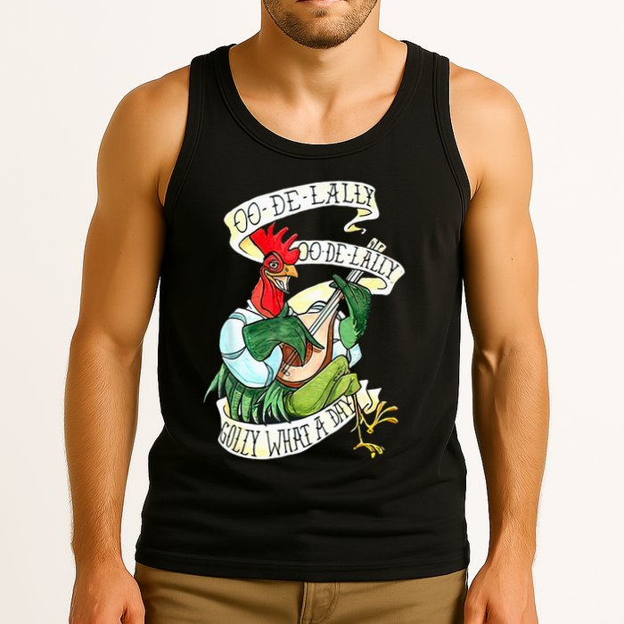 OO DE LALLY GOLLY What A Day Rooster Playing Guitar Tank Top