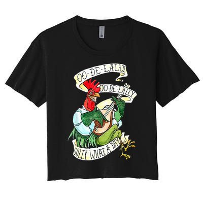 OO DE LALLY GOLLY What A Day Rooster Playing Guitar Women's Crop Top Tee