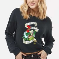 OO DE LALLY GOLLY What A Day Rooster Playing Guitar Cropped Pullover Crew