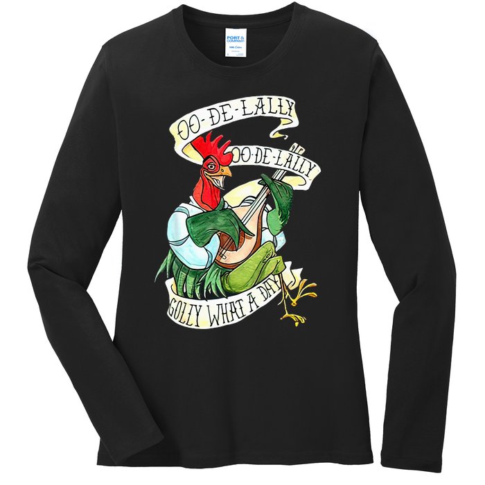 OO DE LALLY GOLLY What A Day Rooster Playing Guitar Ladies Long Sleeve Shirt