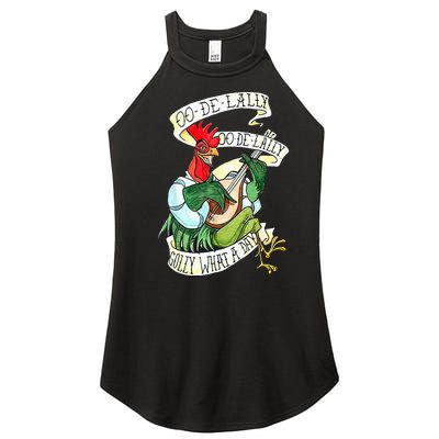 OO DE LALLY GOLLY What A Day Rooster Playing Guitar Women's Perfect Tri Rocker Tank