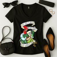 OO DE LALLY GOLLY What A Day Rooster Playing Guitar Women's V-Neck T-Shirt