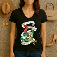 OO DE LALLY GOLLY What A Day Rooster Playing Guitar Women's V-Neck T-Shirt