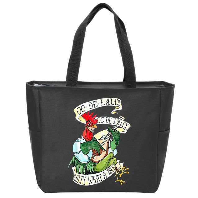 OO DE LALLY GOLLY What A Day Rooster Playing Guitar Zip Tote Bag