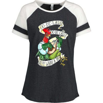 OO DE LALLY GOLLY What A Day Rooster Playing Guitar Enza Ladies Jersey Colorblock Tee