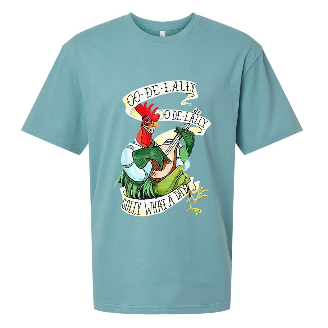 OO DE LALLY GOLLY What A Day Rooster Playing Guitar Sueded Cloud Jersey T-Shirt