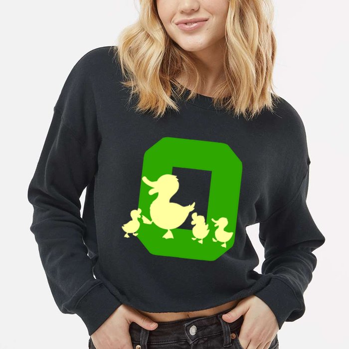 Oregon Duck Letter O Funny Oregon Yellow Duck Cropped Pullover Crew