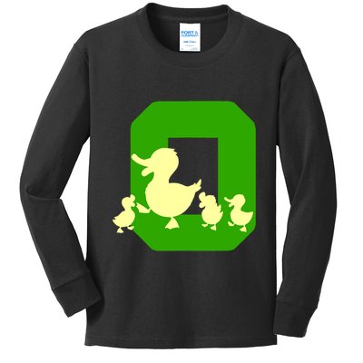 Oregon Duck Letter O Funny Oregon Yellow Duck Kids Long Sleeve Shirt
