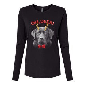 Oh Deer Labrador Xmas Red Bowtie Gift Womens Cotton Relaxed Long Sleeve T-Shirt