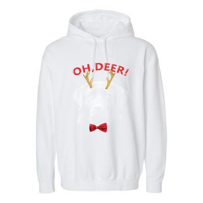 Oh Deer Labrador Xmas Red Bowtie Gift Garment-Dyed Fleece Hoodie