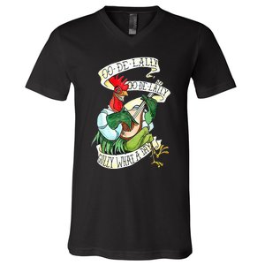 OO DE LALLY GOLLY What A Day Rooster Playing  V-Neck T-Shirt