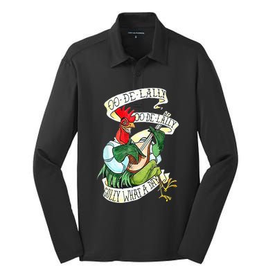 OO DE LALLY GOLLY What A Day Rooster Playing  Silk Touch Performance Long Sleeve Polo