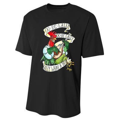 OO DE LALLY GOLLY What A Day Rooster Playing  Performance Sprint T-Shirt