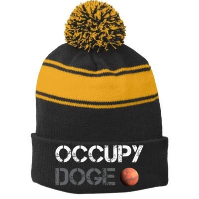 Occupy Doge Mars Department Of Government Efficiency D.O.G.E Stripe Pom Pom Beanie