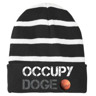 Occupy Doge Mars Department Of Government Efficiency D.O.G.E Striped Beanie with Solid Band