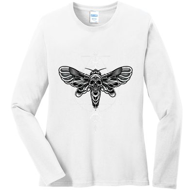 Occult Death Moth Mystic Death Moth And Sacred Geometry Ladies Long Sleeve Shirt