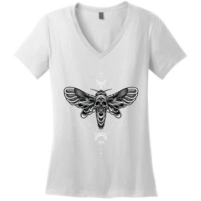 Occult Death Moth Mystic Death Moth And Sacred Geometry Women's V-Neck T-Shirt