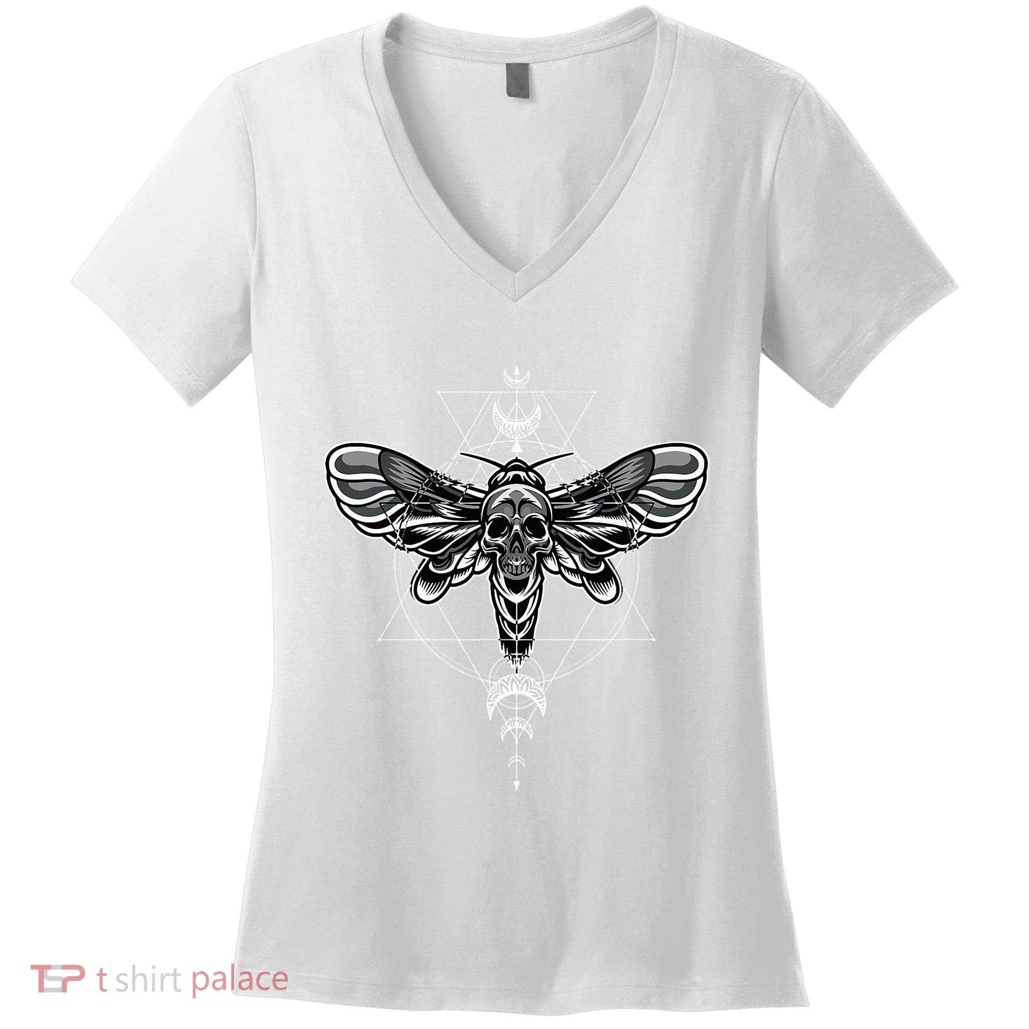 Occult Death Moth Mystic Death Moth And Sacred Geometry Women's V-Neck T-Shirt