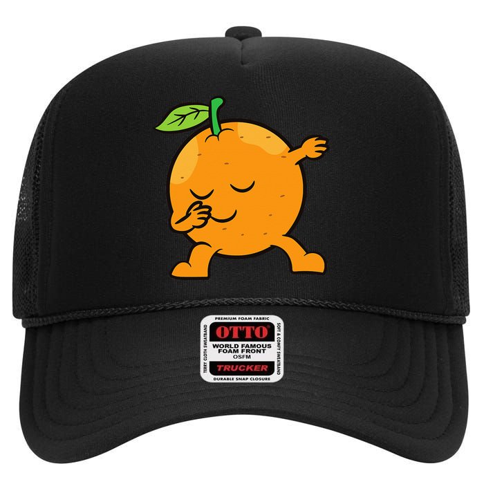 Orange Dabbing Orange Fruit Love Oranges High Crown Mesh Back Trucker Hat