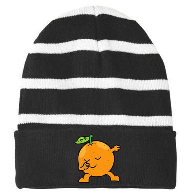 Orange Dabbing Orange Fruit Love Oranges Striped Beanie with Solid Band