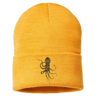 Octopus Distressed Print Vintage Octopus Sustainable Knit Beanie