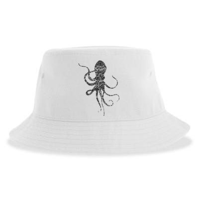 Octopus Distressed Print Vintage Octopus Sustainable Bucket Hat