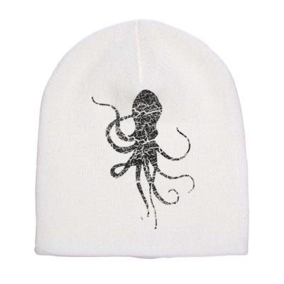 Octopus Distressed Print Vintage Octopus Short Acrylic Beanie