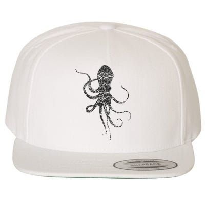 Octopus Distressed Print Vintage Octopus Wool Snapback Cap