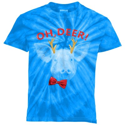 Oh Deer Pig Xmas Red Bowtie Christimas Outfit Funny Gift Kids Tie-Dye T-Shirt