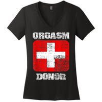 Orgasm Donor Playful Offensive Crass Funny Adult Humor Women's V-Neck T-Shirt