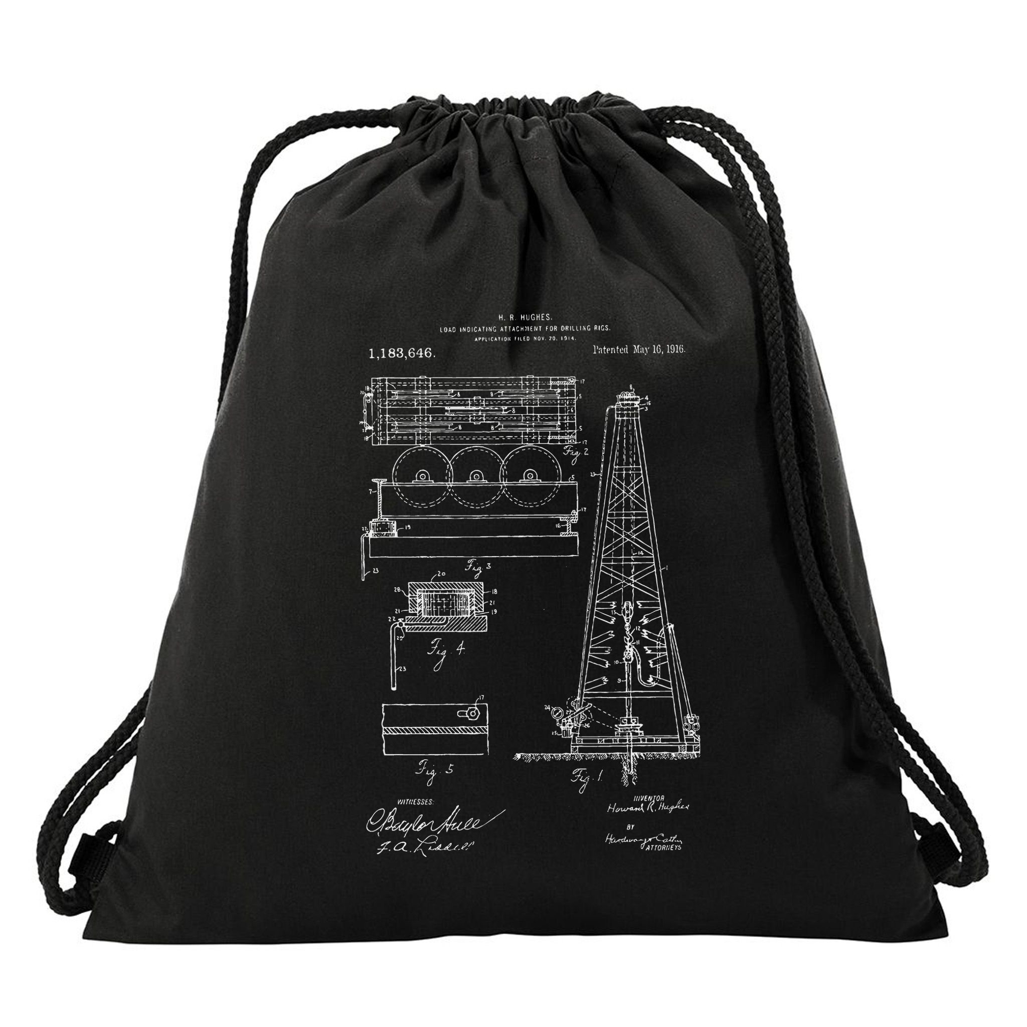 Oil Drilling Rig Patent Graphic Oilfield Driller Gift Drawstring Bag