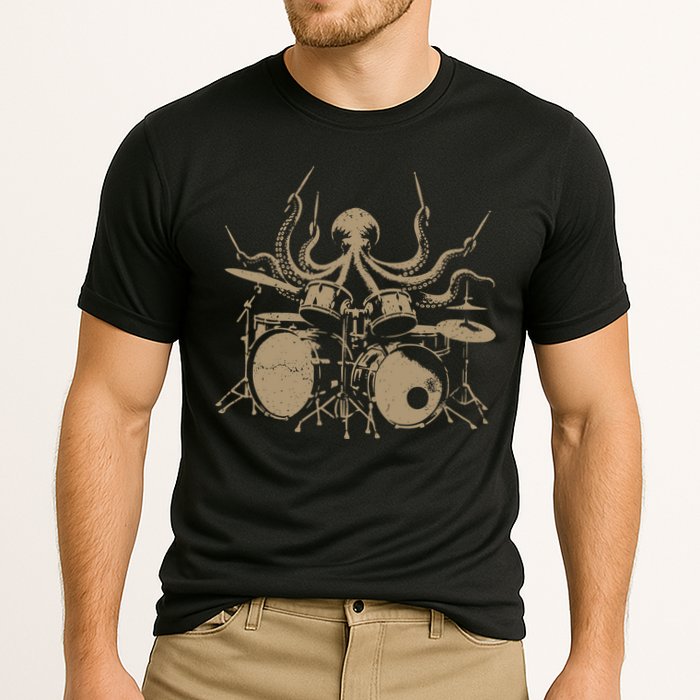Octopus Drummer Rock N Roll Band Cooling Performance Crew T-Shirt
