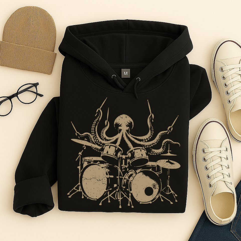 Octopus Drummer Rock N Roll Band Hoodie