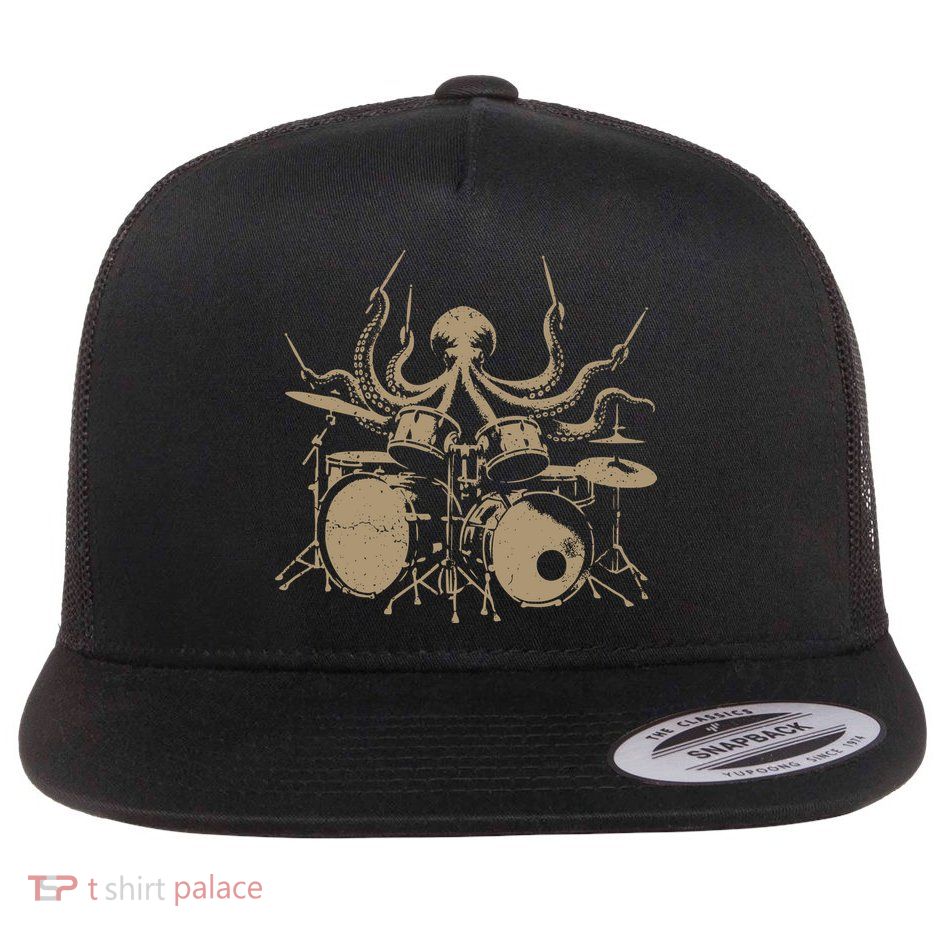 Octopus Drummer Rock N Roll Band Flatbill Hat