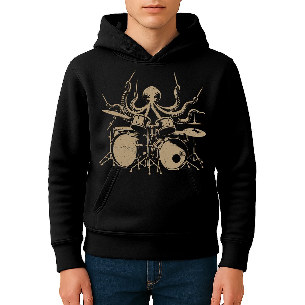 Octopus Drummer Rock N Roll Band Kids Hoodie