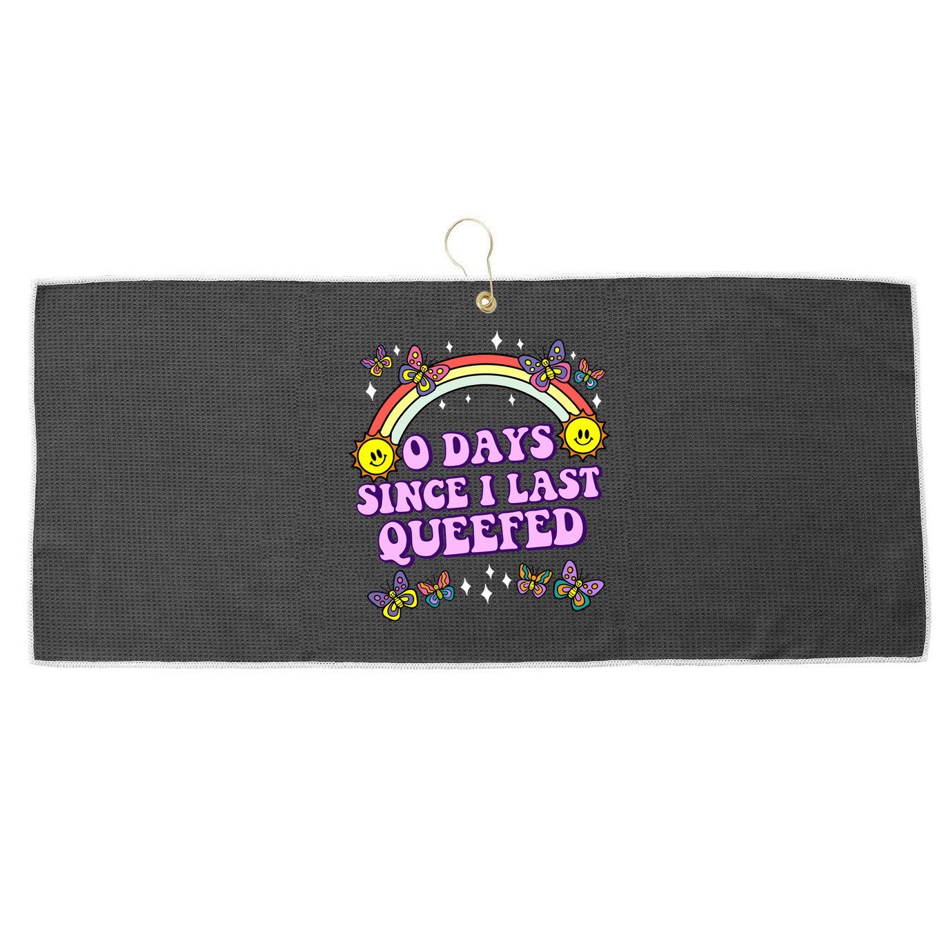O Days Since Last Queefed Large Microfiber Waffle Golf Towel