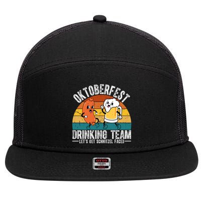 Oktoberfest Drinking Team Lets Get Schnitzel Faced Funny 7 Panel Mesh Trucker Snapback Hat