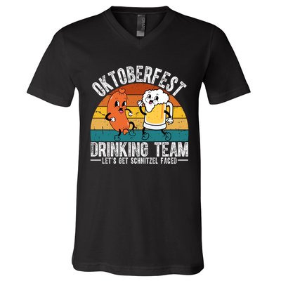 Oktoberfest Drinking Team Lets Get Schnitzel Faced Funny V-Neck T-Shirt