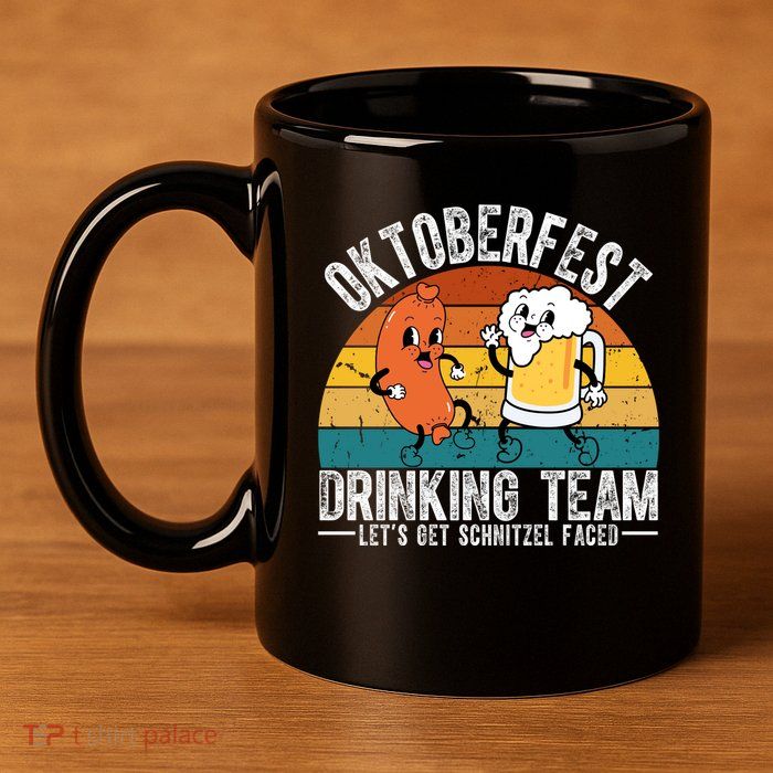 Oktoberfest Drinking Team Lets Get Schnitzel Faced Funny 11oz C Handle Ceramic Mug