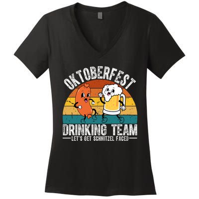 Oktoberfest Drinking Team Lets Get Schnitzel Faced Funny Women's V-Neck T-Shirt