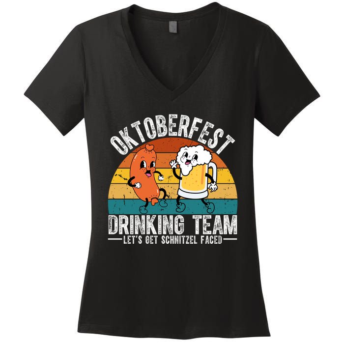 Oktoberfest Drinking Team Lets Get Schnitzel Faced Funny Women's V-Neck T-Shirt