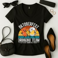 Oktoberfest Drinking Team Lets Get Schnitzel Faced Funny Women's V-Neck T-Shirt