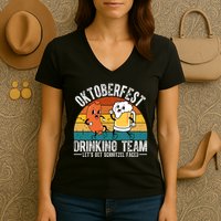 Oktoberfest Drinking Team Lets Get Schnitzel Faced Funny Women's V-Neck T-Shirt