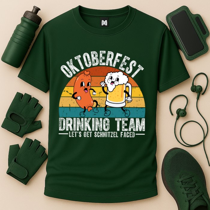 Oktoberfest Drinking Team Lets Get Schnitzel Faced Funny Cooling Performance Crew T-Shirt