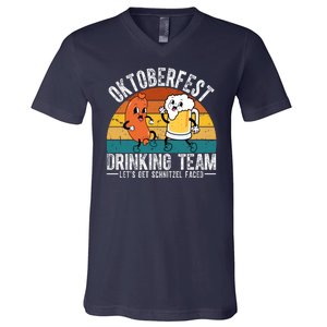 Oktoberfest Drinking Team Lets Get Schnitzel Faced Funny V-Neck T-Shirt