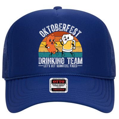 Oktoberfest Drinking Team Lets Get Schnitzel Faced Funny High Crown Mesh Back Trucker Hat