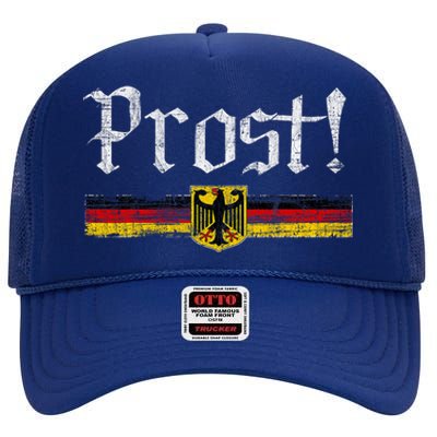 Oktoberfest Drinking Vintage German Flag Prost High Crown Mesh Back Trucker Hat