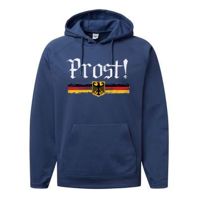 Oktoberfest Drinking Vintage German Flag Prost Performance Fleece Hoodie